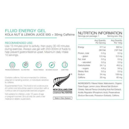 PURE FLUID ENERGY GELS 50G COLA NUTRITIONAL