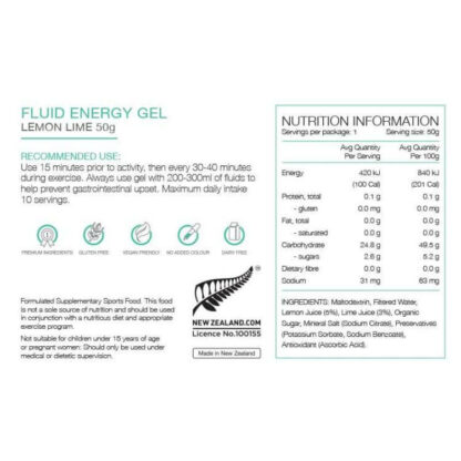 PURE FLUID ENERGY GELS 50G LEMON LIME NUTRITIONAL