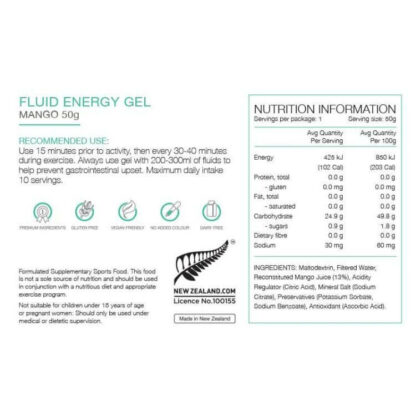 PURE FLUID ENERGY GELS 50G MANGO NUTRITIONAL