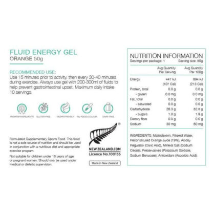 PURE FLUID ENERGY GELS 50G ORANGE NUTRITIONAL
