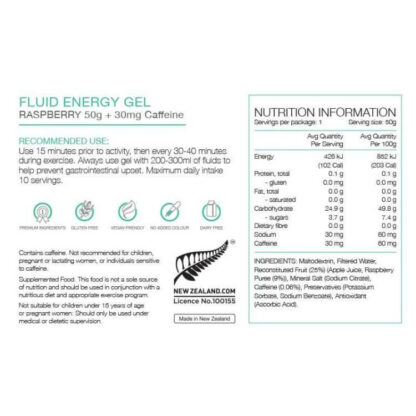 PURE FLUID ENERGY GELS 50G RASPBERRY NUTRITIONAL