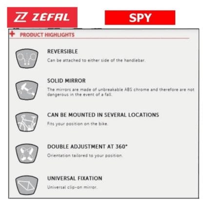 ZEFAL SPY MIRROR FOR BICYCLE features