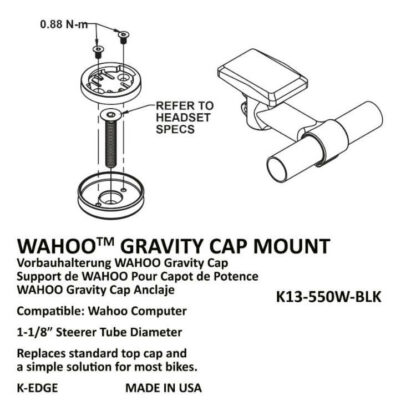 K-Edge GRAVITY Top Cap Mount for Wahoo 3